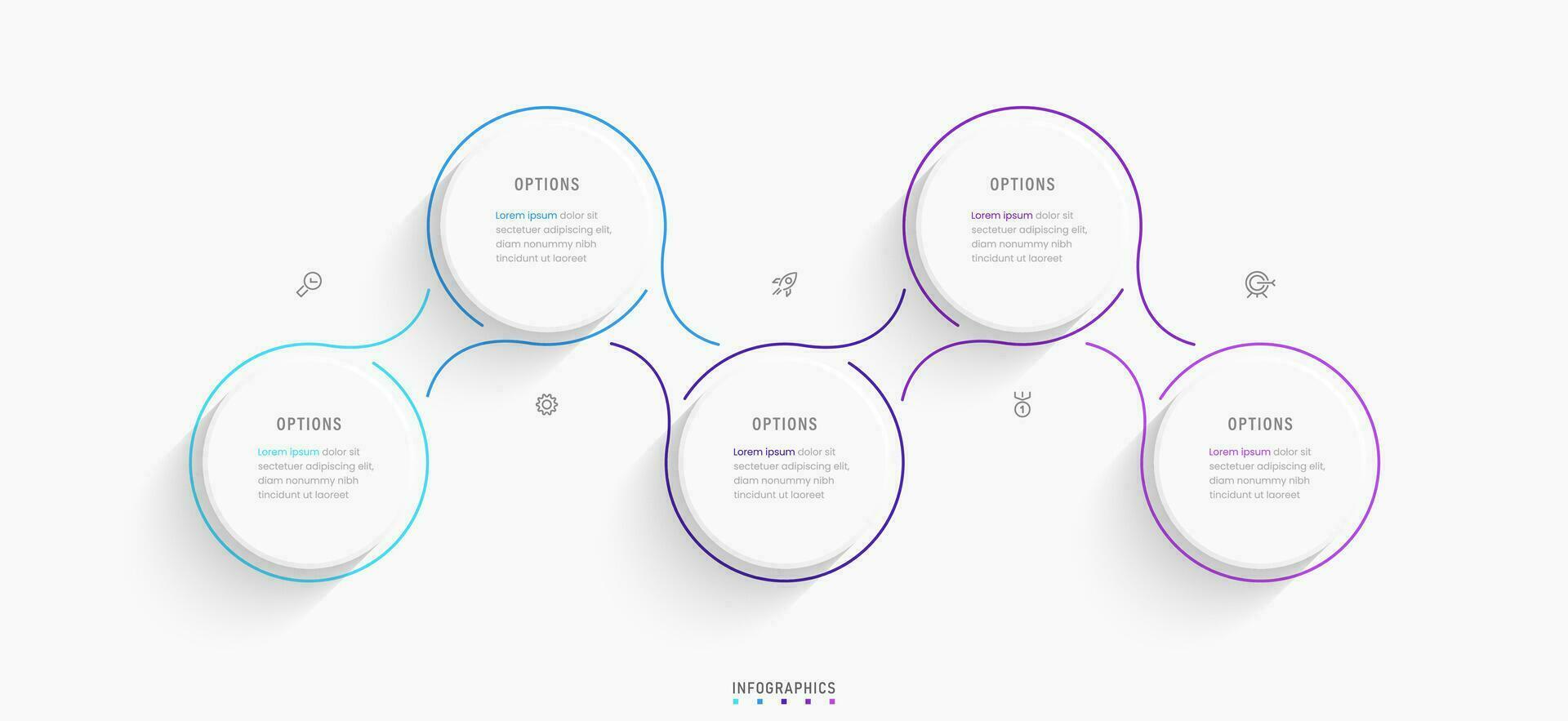 plantilla de diseño de etiquetas infográficas vectoriales con iconos y 5 opciones o pasos. se puede utilizar para diagramas de proceso, presentaciones, diseño de flujo de trabajo, banner, diagrama de flujo, gráfico de información. vector