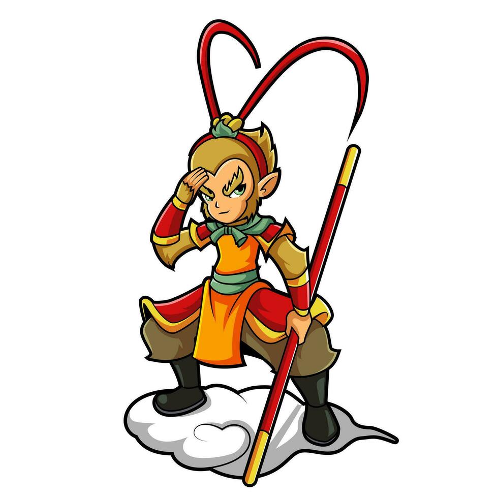 Sun Wukong, or Monkey King, Chinese legendary character vector illustration