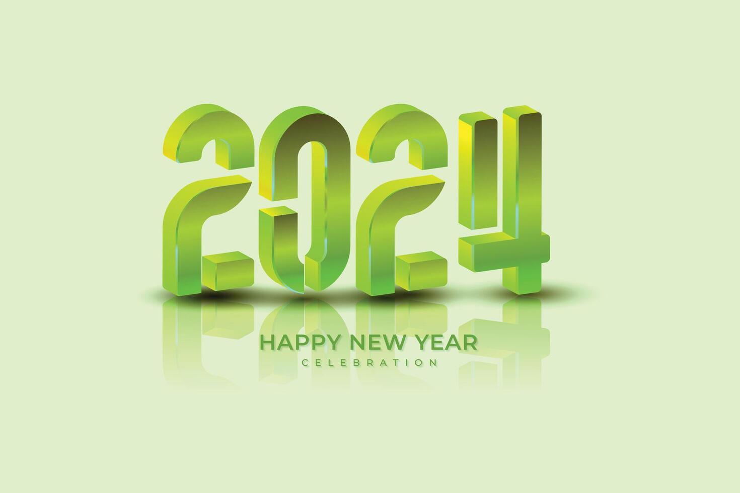 Simple and Clean Design 3D Happy New Year 2024.Green Gradient Numbers vector