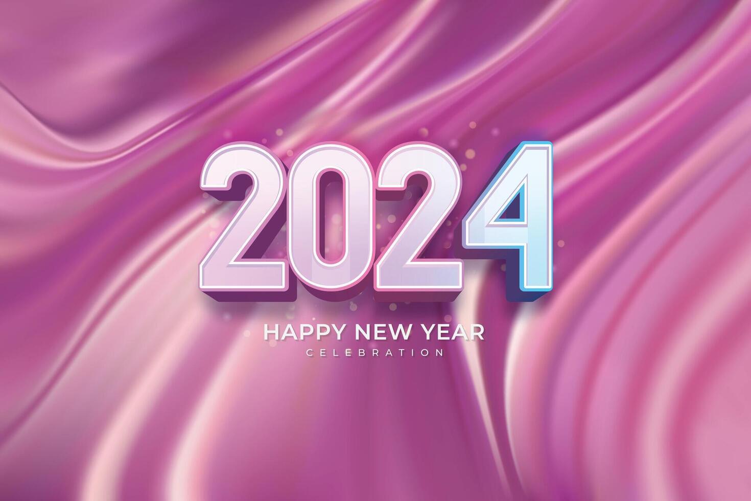 Happy New year 2024 celebration with pink and blue text effect number