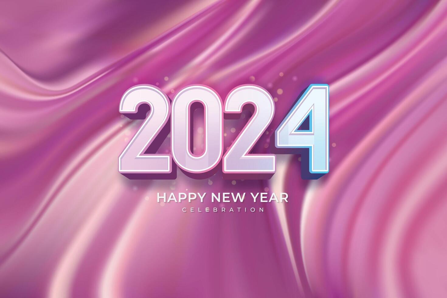 Happy New year 2024 celebration with pink and blue text effect number on pink elegant background vector