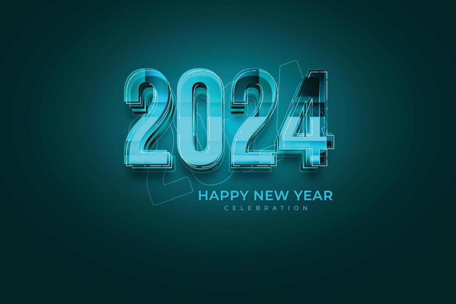 Happy New Year 2024 3D Cinematic Robin's Egg Blue Glow Text for Banner or Poster vector