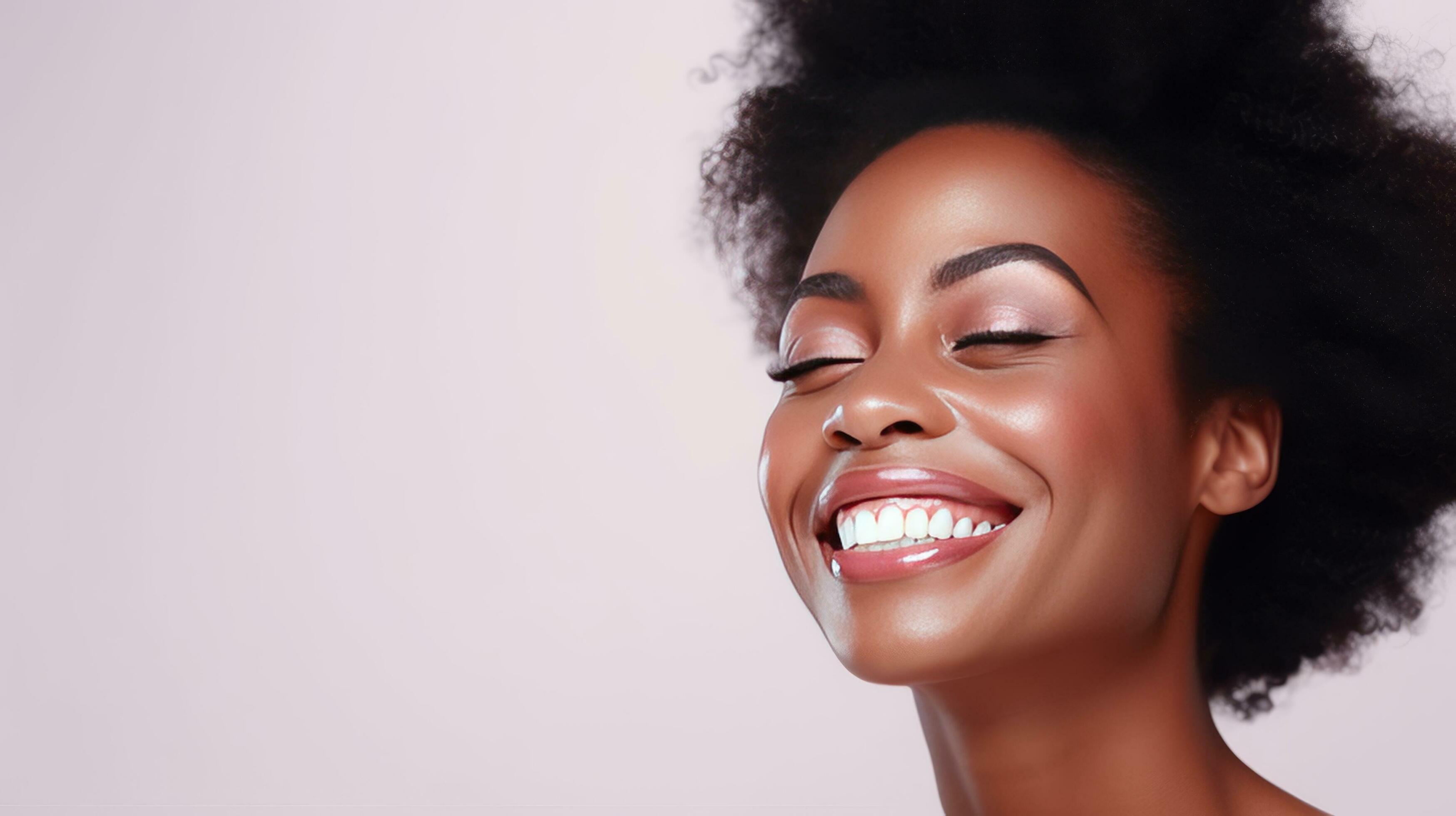 beautiful african american woman smiling with her eyes closed ai generative  32040719 Stock Photo at Vecteezy