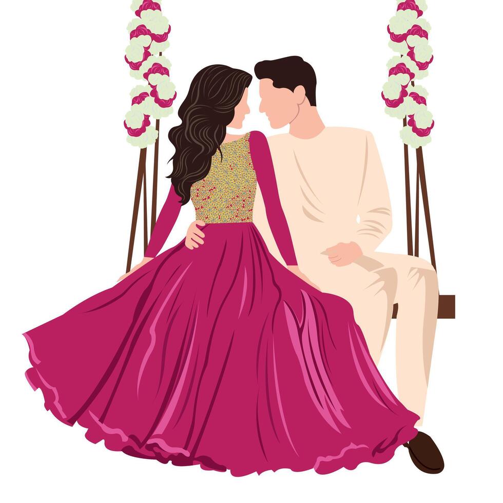 vector indian wedding bride and groom wearing traditional wedding dresses