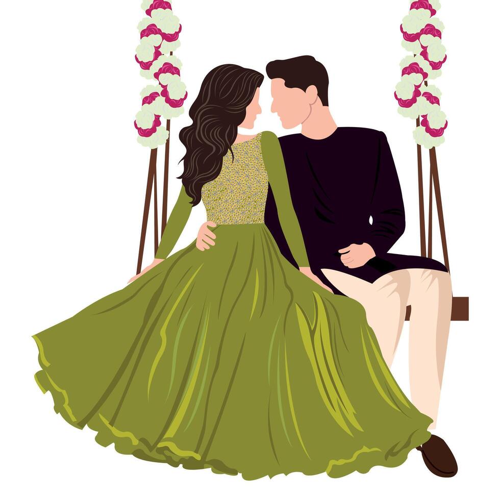 vector indio Boda novia y novio vistiendo tradicional Boda vestidos