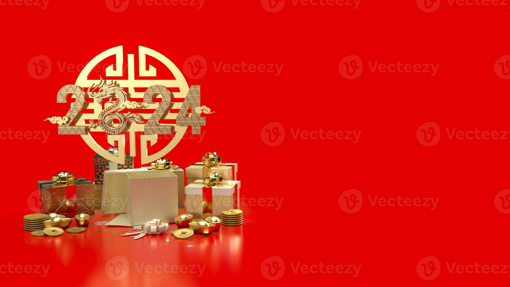 2024 The Year of Dragon Chinese new year 3d rendering. photo