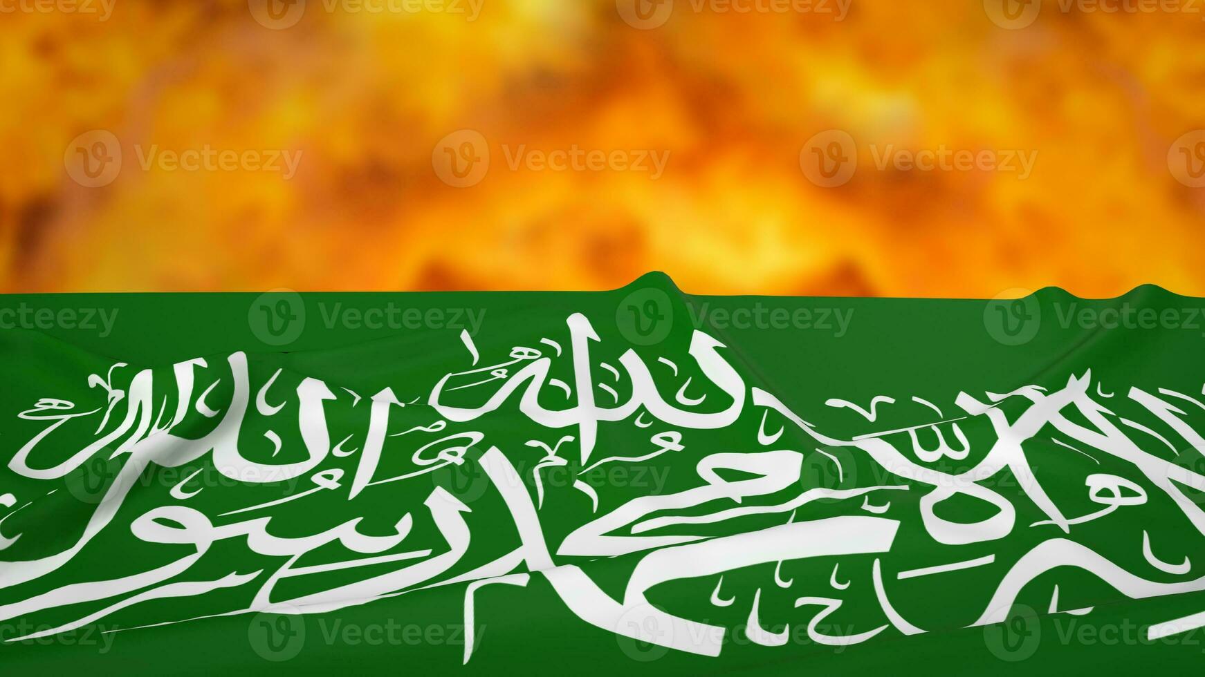 The Hamas flag on fire background 3d rendering photo
