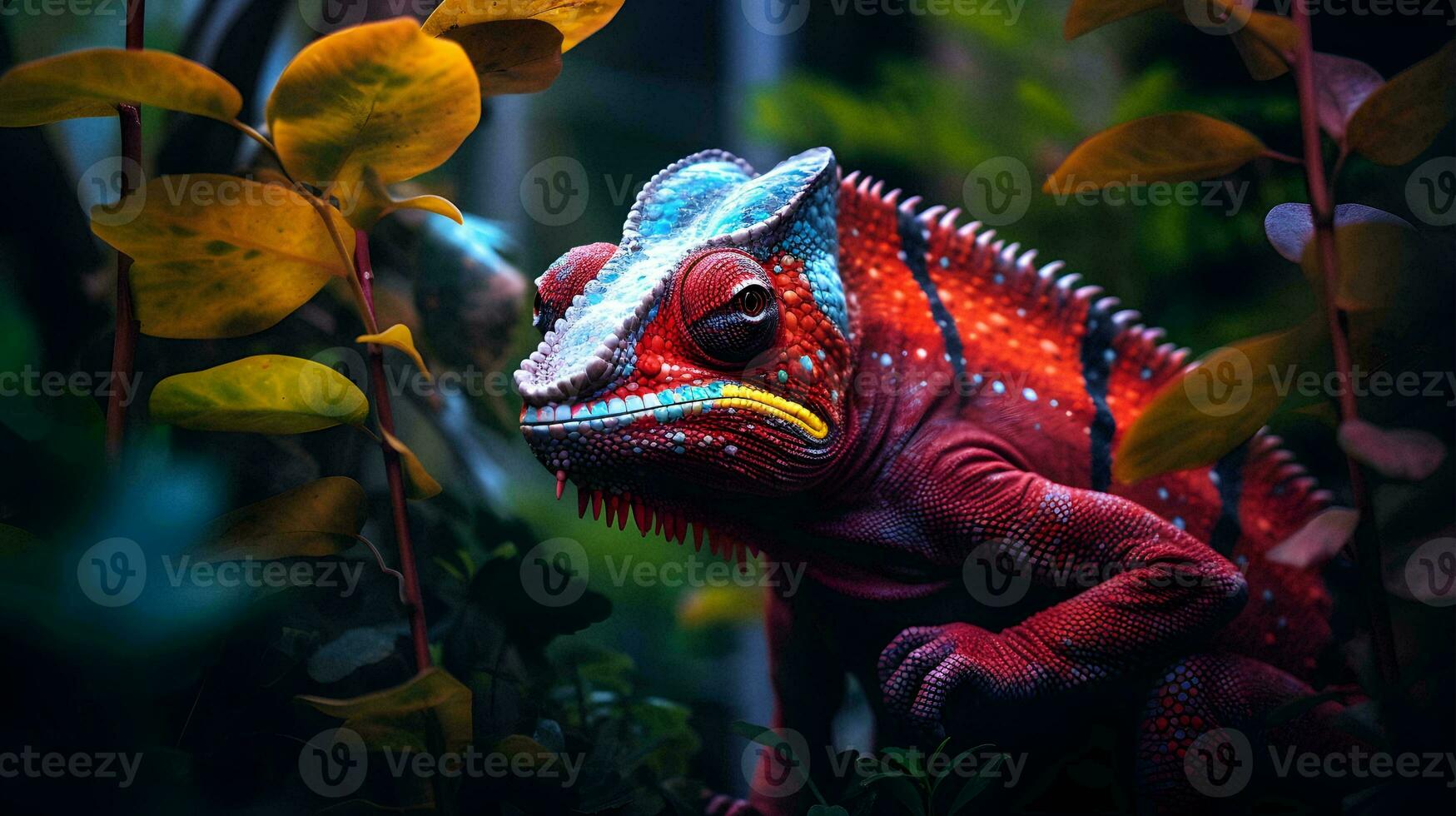 a red chamelon lizard in the jungle  ai generative photo
