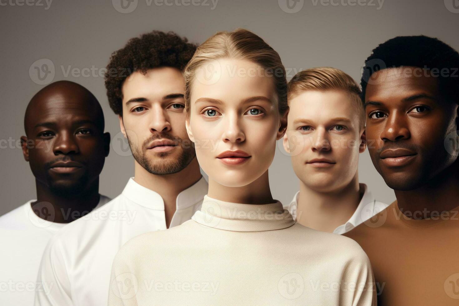 Group of young multiethnic men and woman. Unity. AI Generated photo