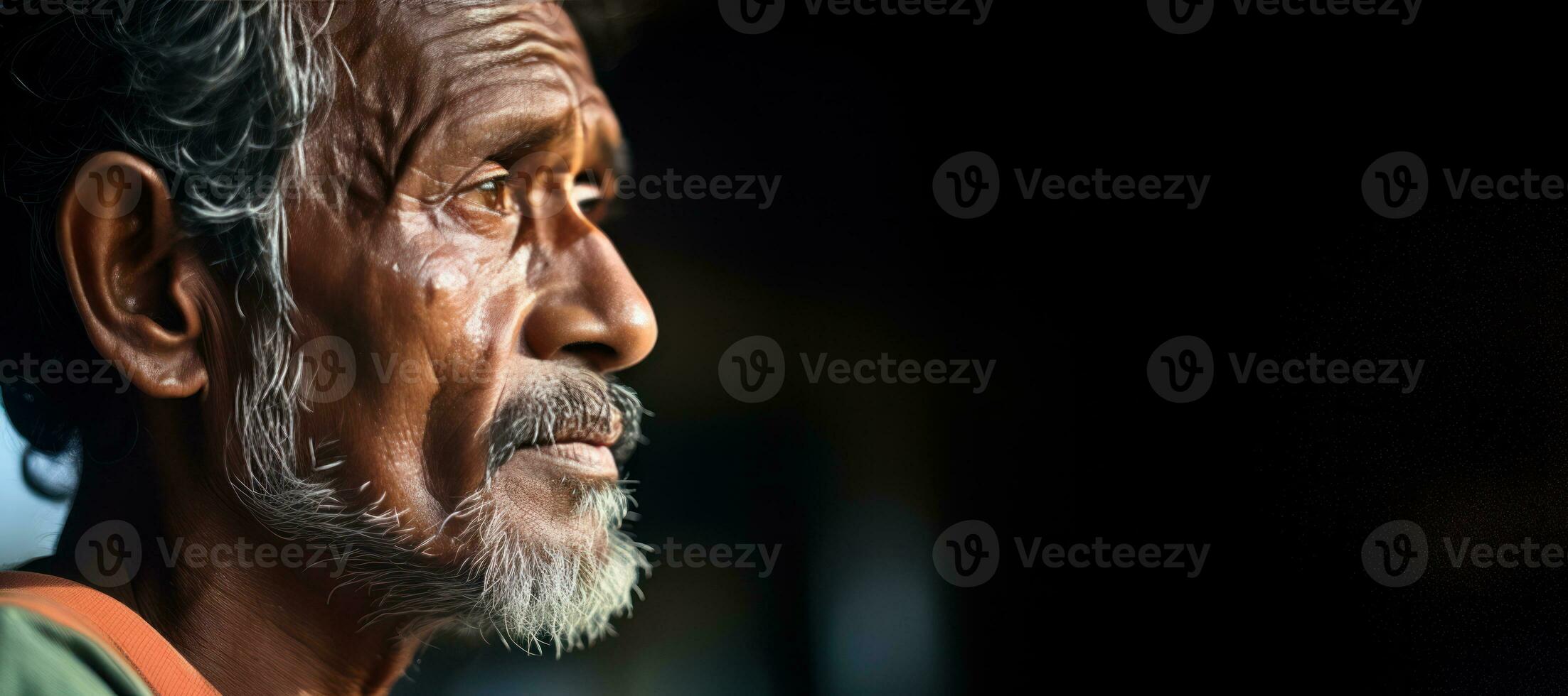 Side profile of an old Indian man with copy space. AI Generated photo