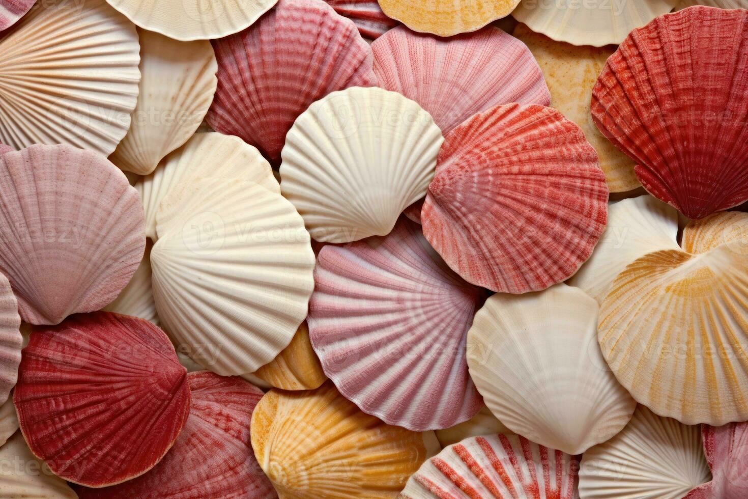Colorful seashells background. AI Generated photo