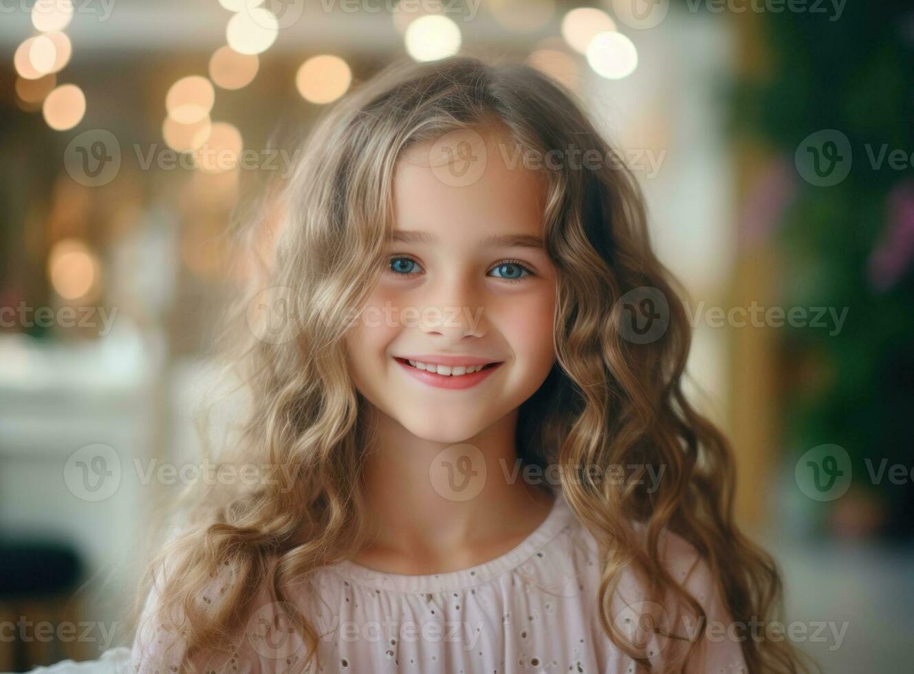 Portrait of a girl smiling with bokeh background. AI Generated photo