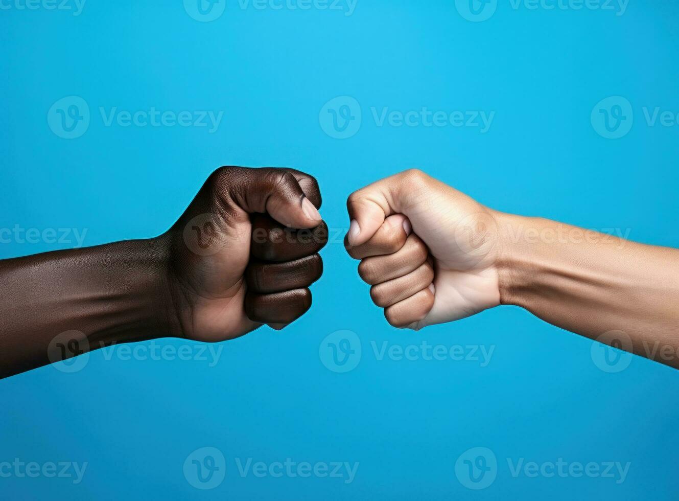 Two fists bumping against each other. Diversity. AI Generated photo