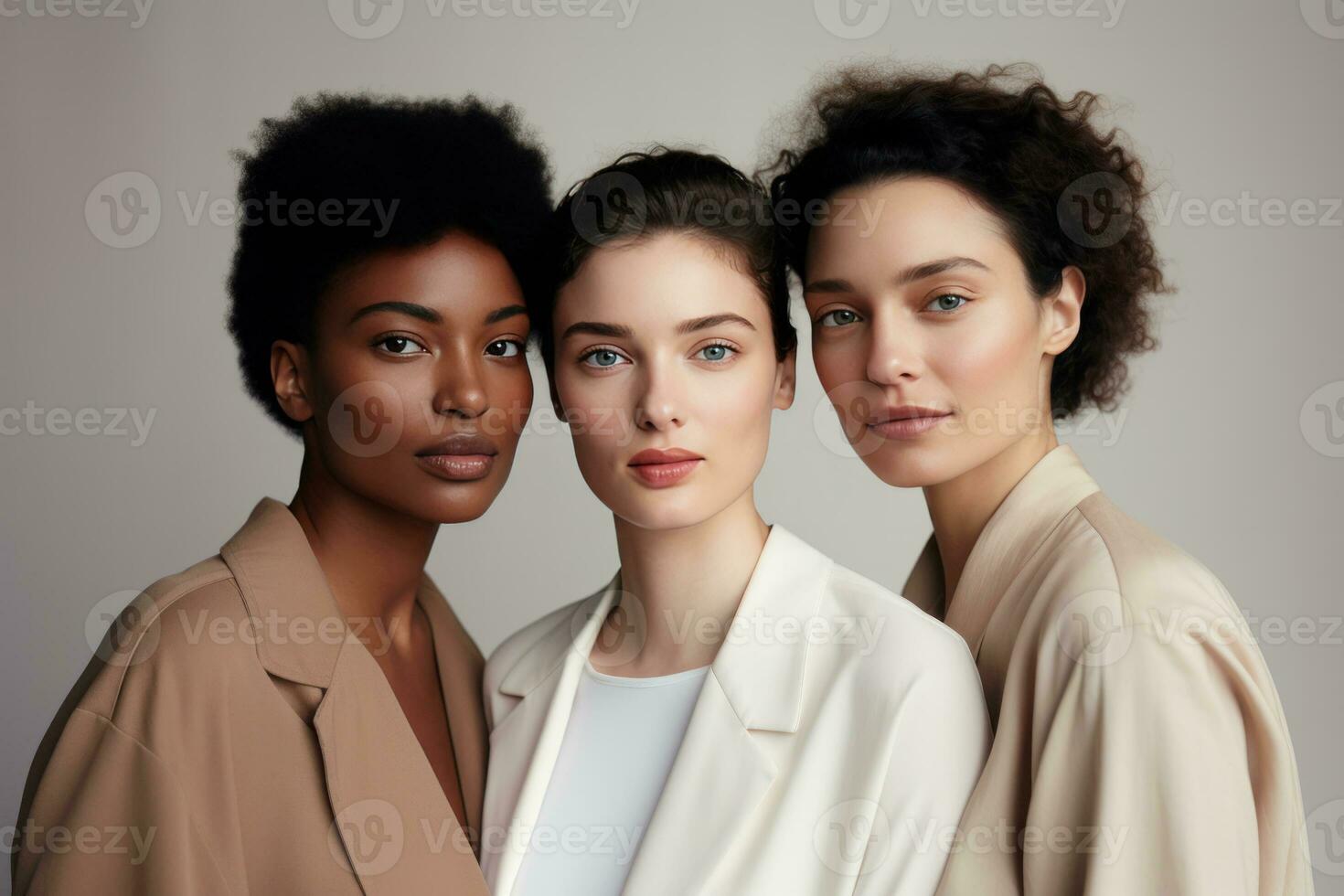 Three multiethnic women. Diversity and unity concept. AI Generated photo