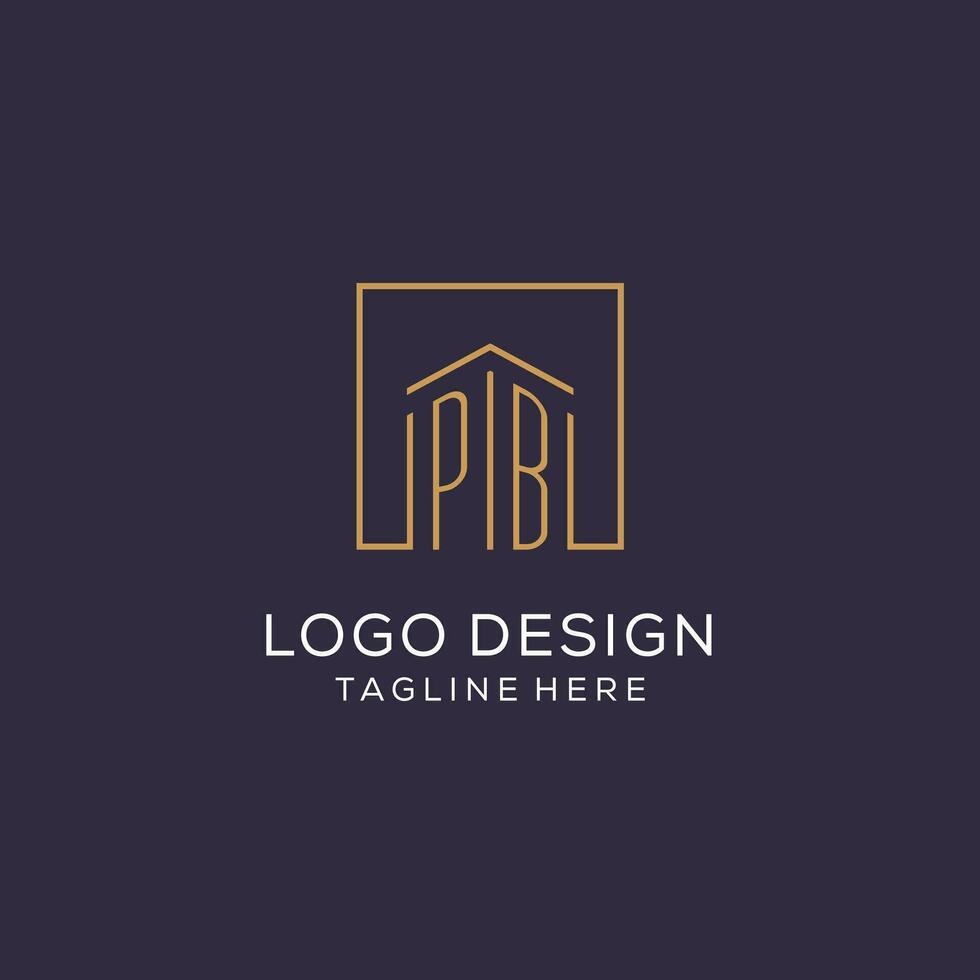 Initial PB logo with square lines, luxury and elegant real estate logo design vector
