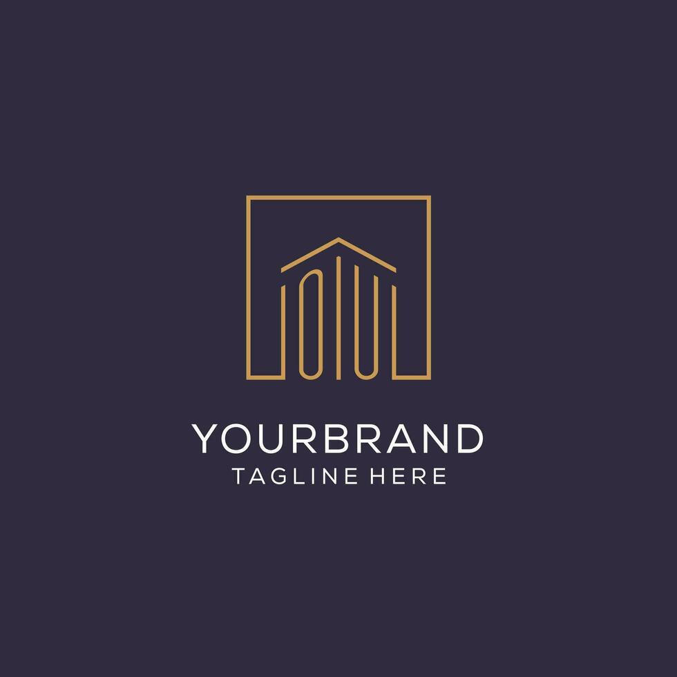 Initial OU logo with square lines, luxury and elegant real estate logo design vector