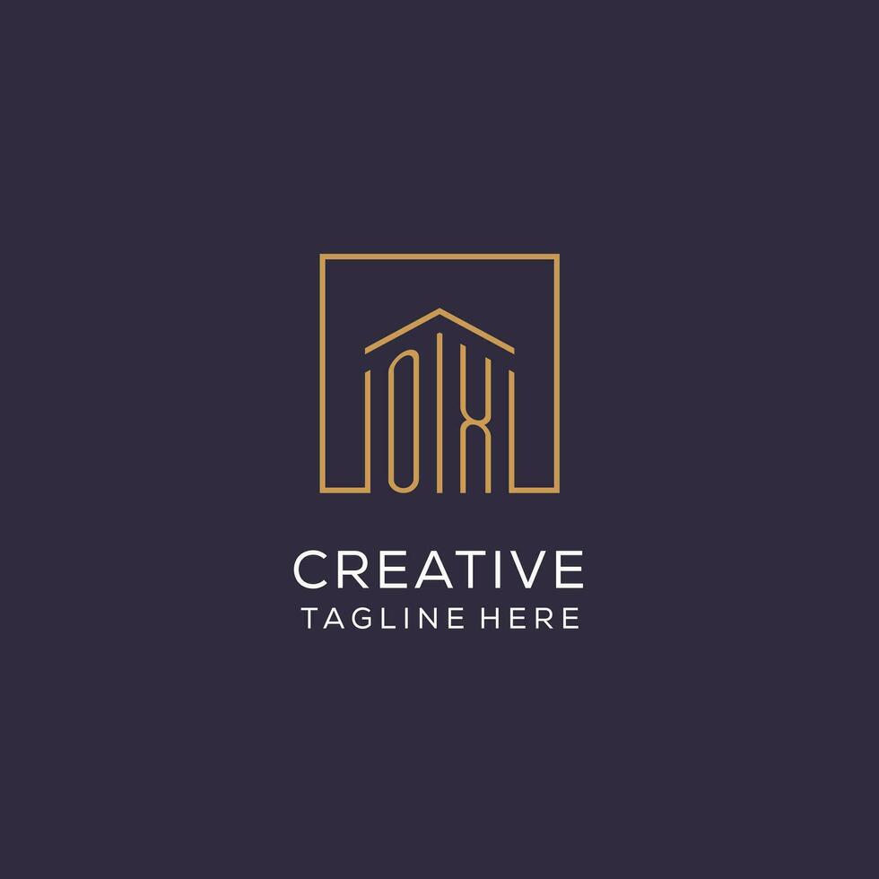 Initial OX logo with square lines, luxury and elegant real estate logo design vector