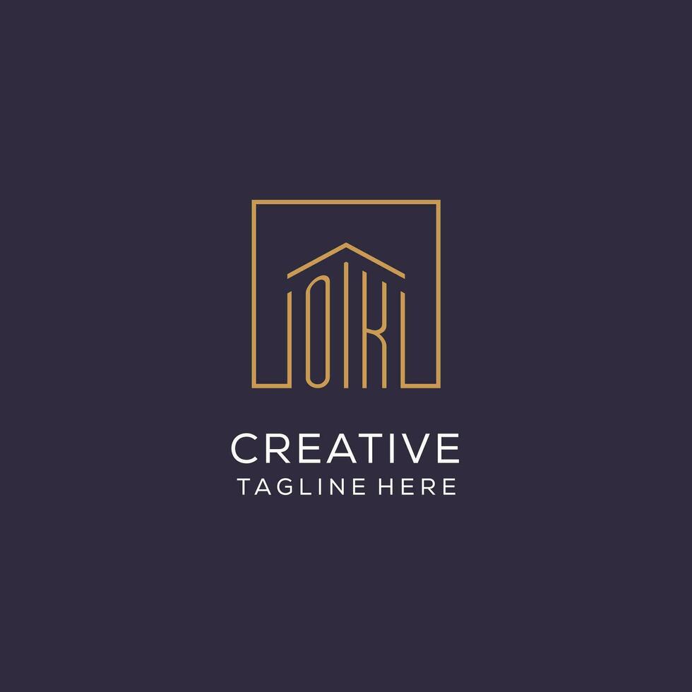 Initial OK logo with square lines, luxury and elegant real estate logo design vector