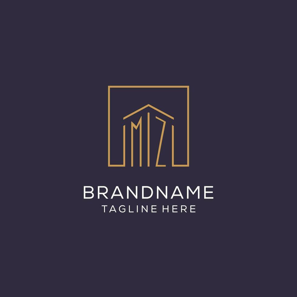 Initial MZ logo with square lines, luxury and elegant real estate logo design vector