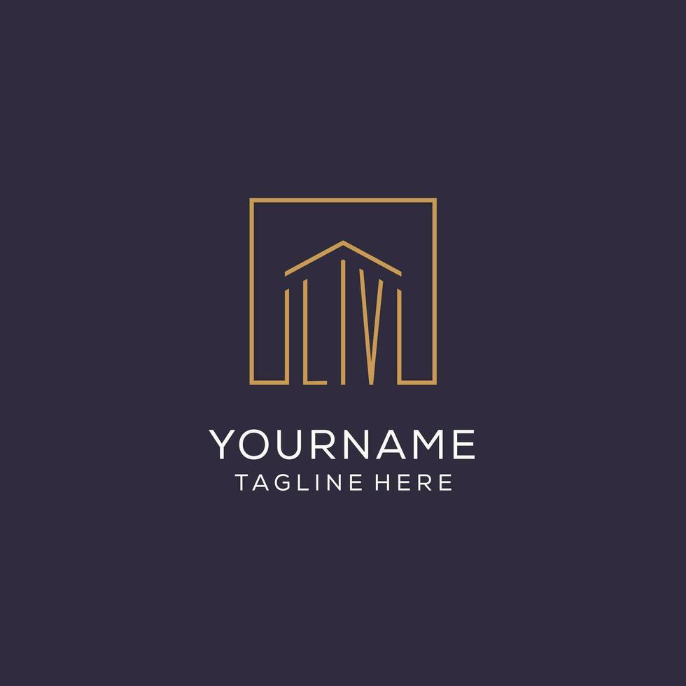 Initial LV logo with square lines, luxury and elegant real estate logo design vector