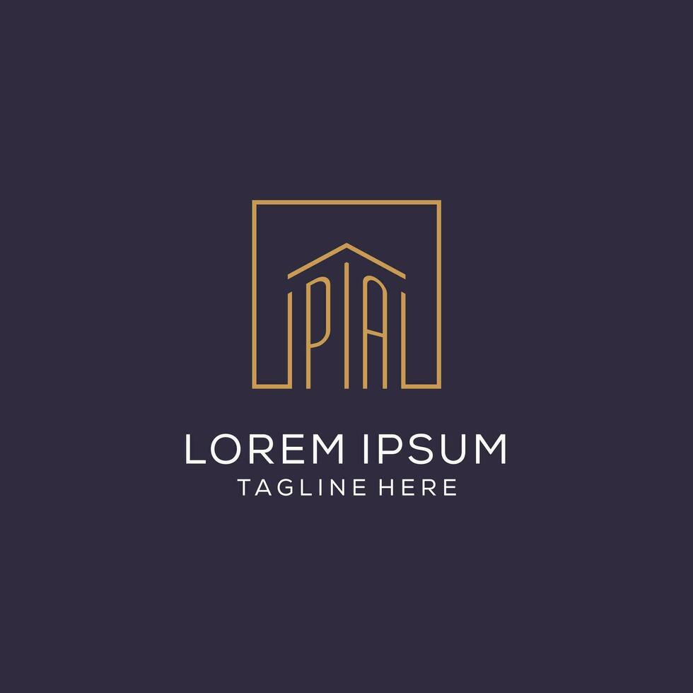Initial PA logo with square lines, luxury and elegant real estate logo design vector