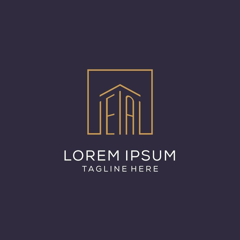 Initial EA logo with square lines, luxury and elegant real estate logo design vector