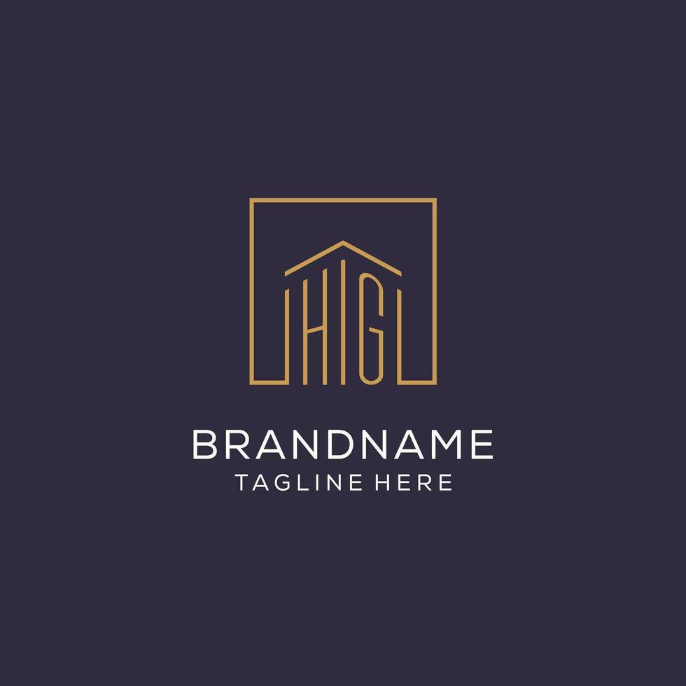 Initial HG logo with square lines, luxury and elegant real estate logo design vector