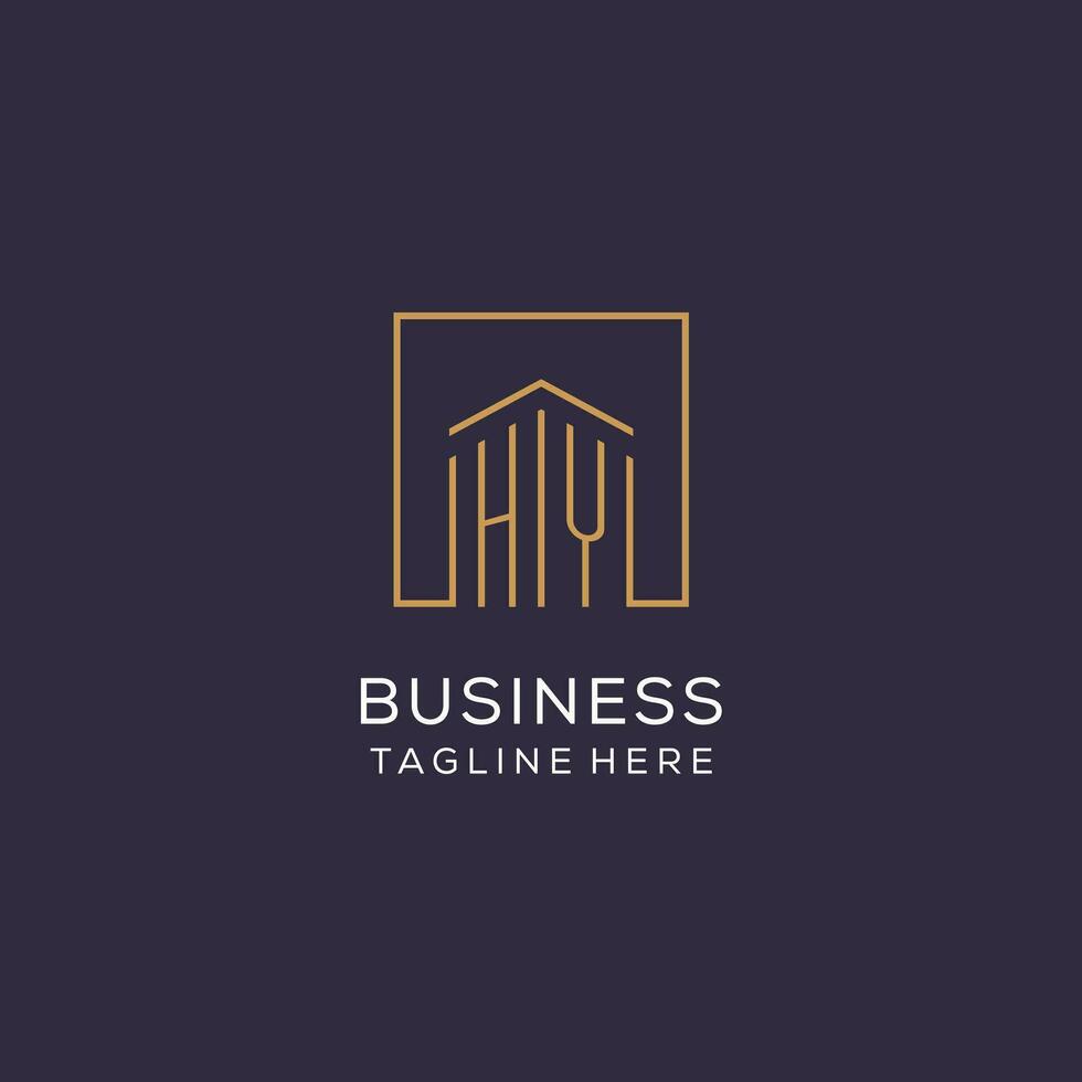 Initial HY logo with square lines, luxury and elegant real estate logo design vector