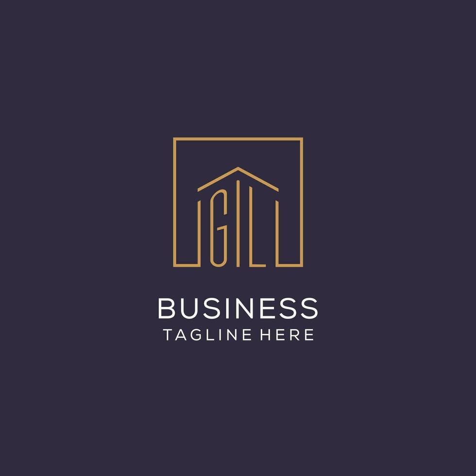 Initial GL logo with square lines, luxury and elegant real estate logo design vector