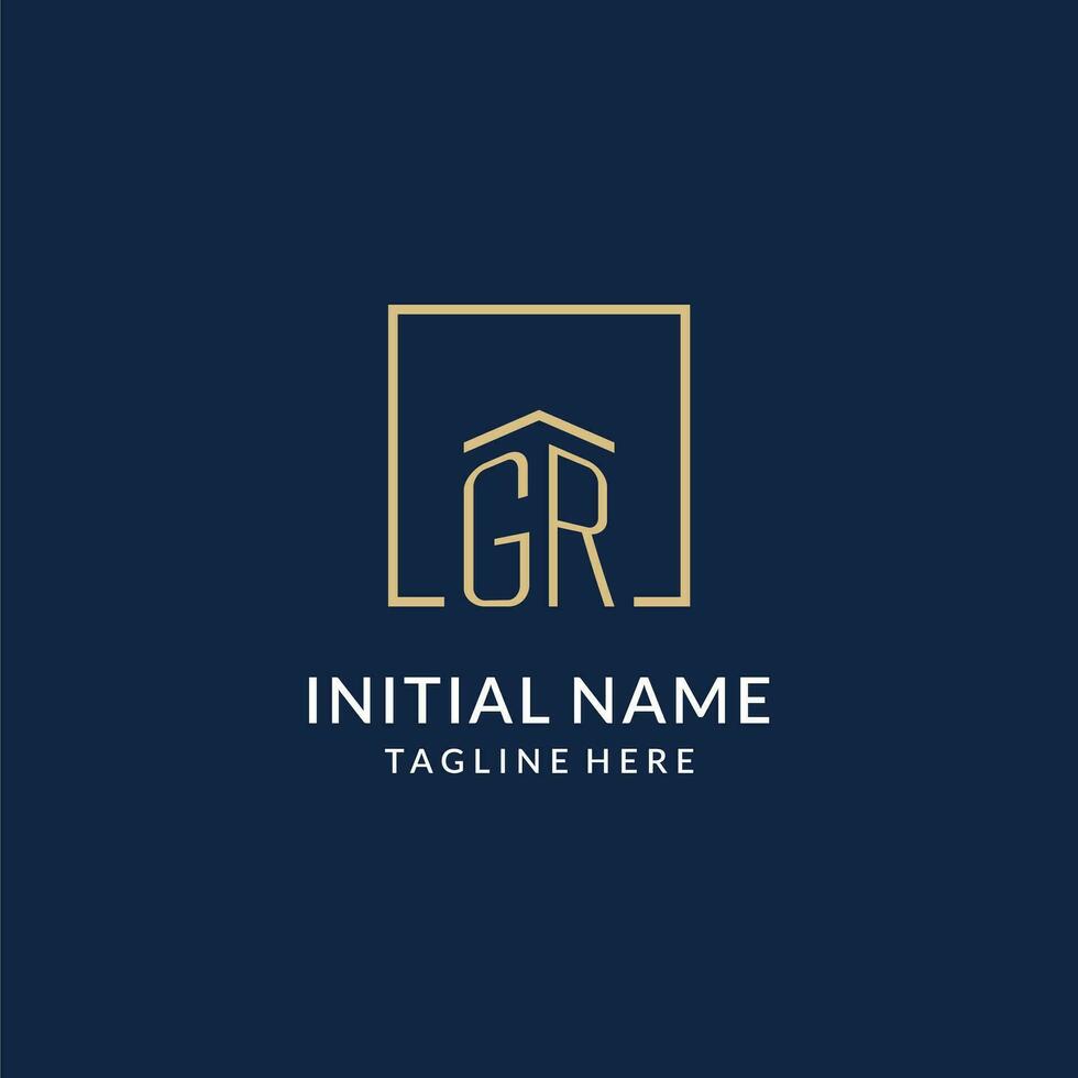 Initial GR square lines logo, modern and luxury real estate logo design vector