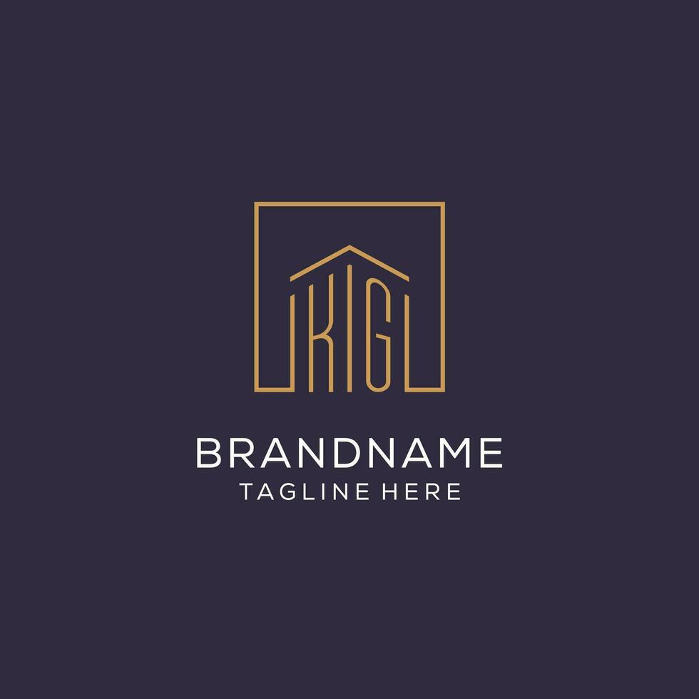 Initial KG logo with square lines, luxury and elegant real estate logo design vector