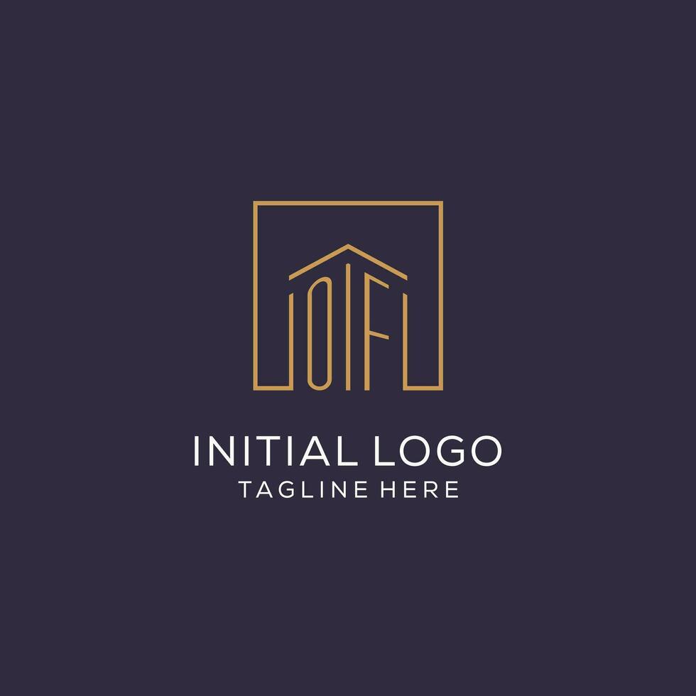 Initial OF logo with square lines, luxury and elegant real estate logo design vector