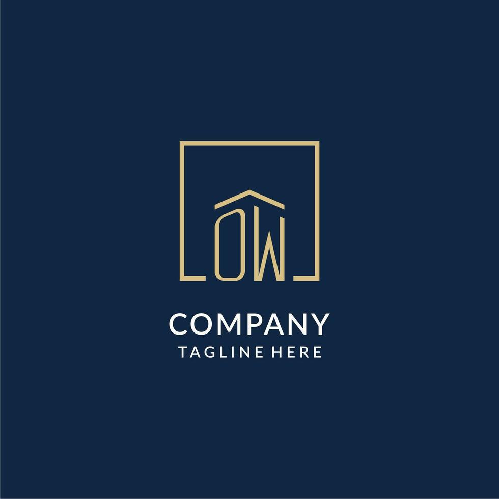 Initial OW square lines logo, modern and luxury real estate logo design vector