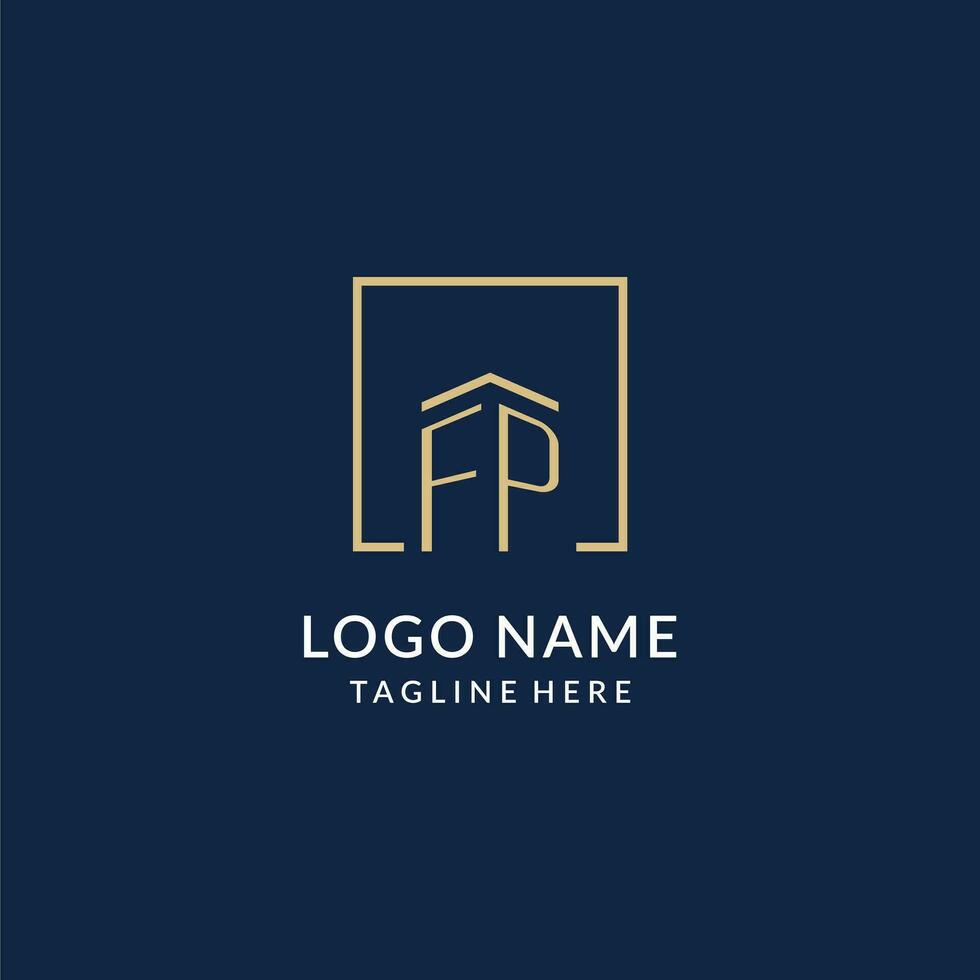 Initial FP square lines logo, modern and luxury real estate logo design vector