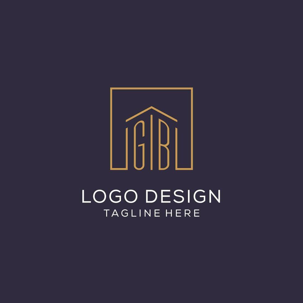 Initial GB logo with square lines, luxury and elegant real estate logo design vector