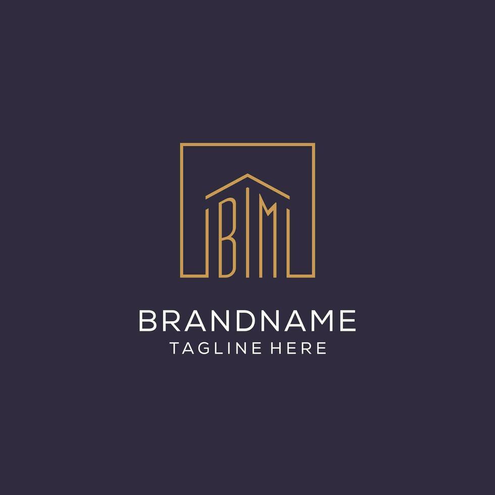 Initial BM logo with square lines, luxury and elegant real estate logo design vector