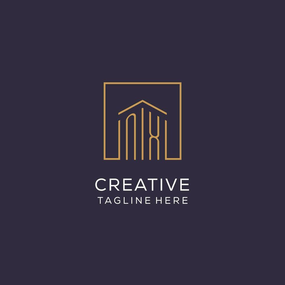 Initial NX logo with square lines, luxury and elegant real estate logo design vector