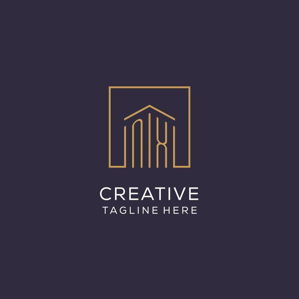 Initial NX logo with square lines, luxury and elegant real estate logo design vector