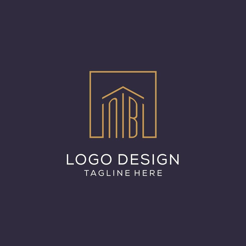 Initial NB logo with square lines, luxury and elegant real estate logo design vector