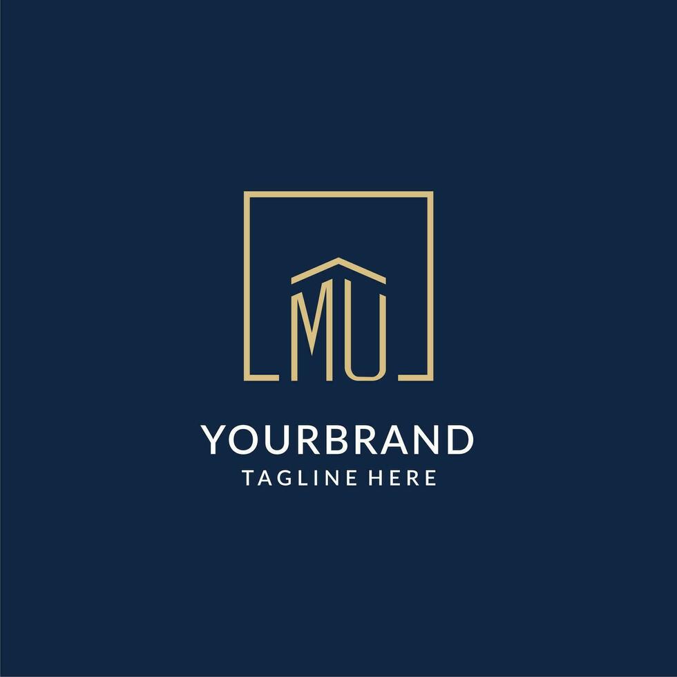 Initial MU square lines logo, modern and luxury real estate logo design vector