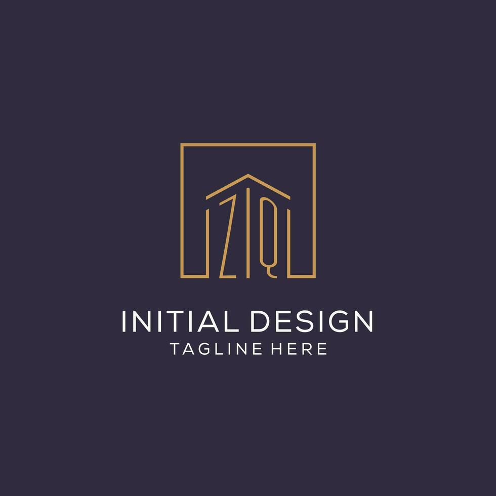 Initial ZQ logo with square lines, luxury and elegant real estate logo design vector
