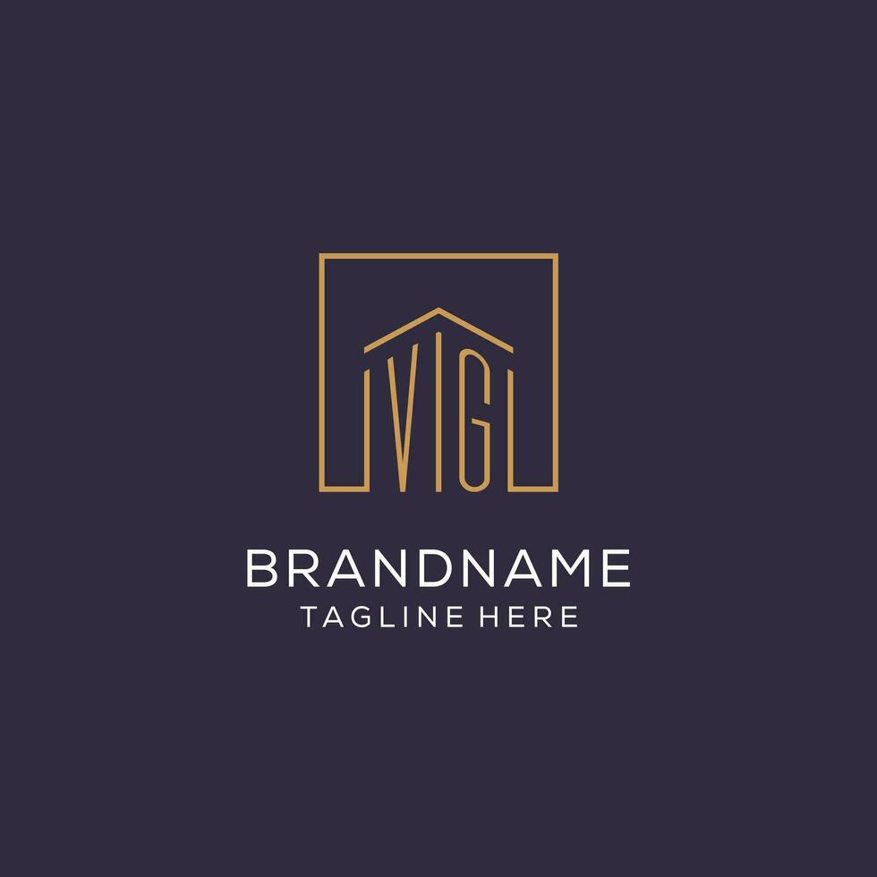 Initial VG logo with square lines, luxury and elegant real estate logo design vector