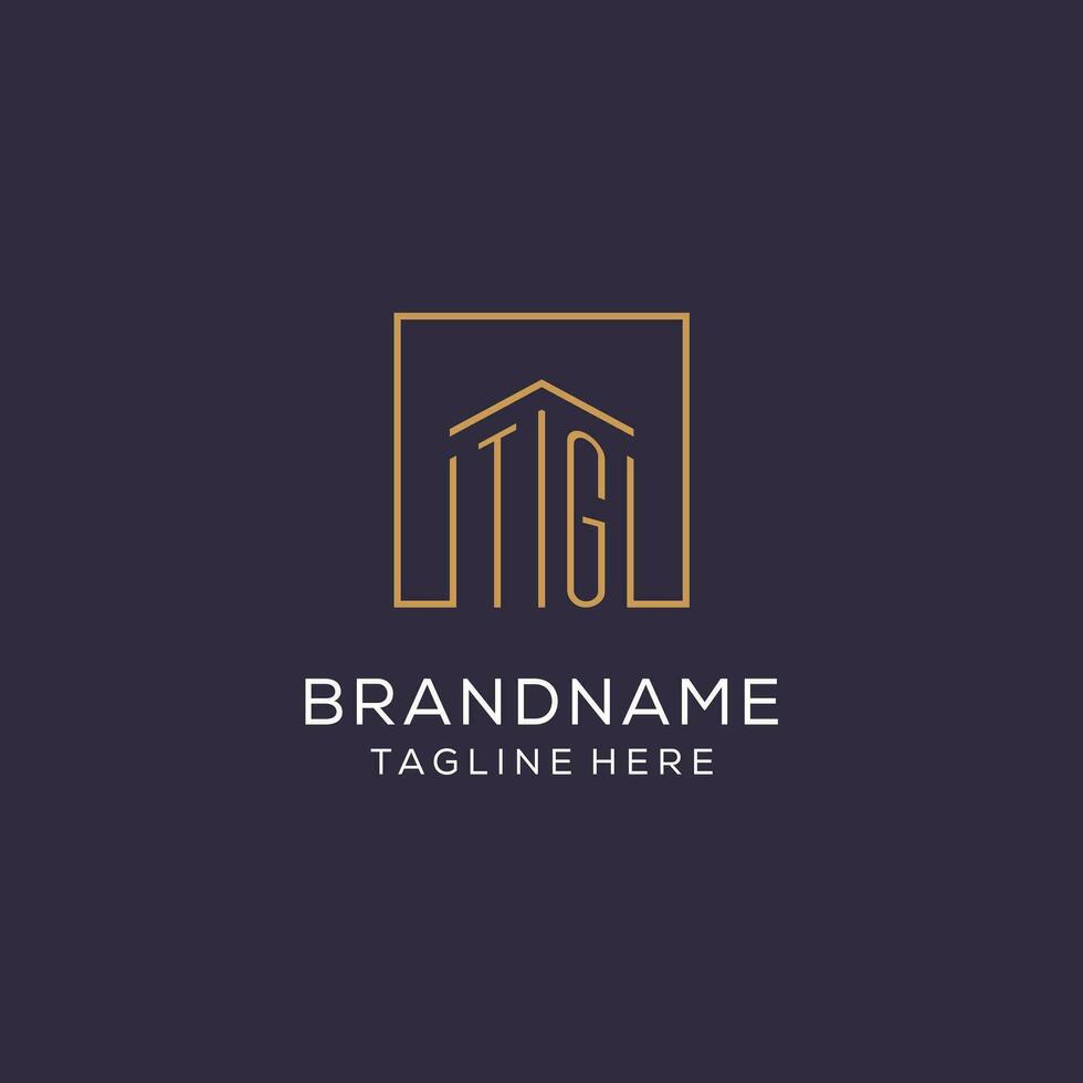 Initial TG logo with square lines, luxury and elegant real estate logo design vector