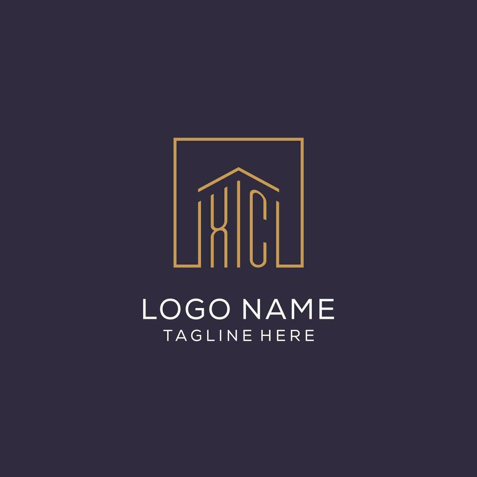 Initial XC logo with square lines, luxury and elegant real estate logo design vector