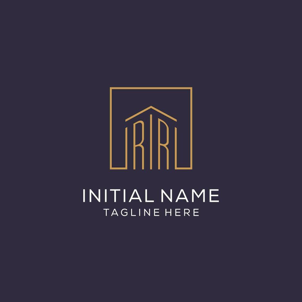 Initial RR logo with square lines, luxury and elegant real estate logo design vector