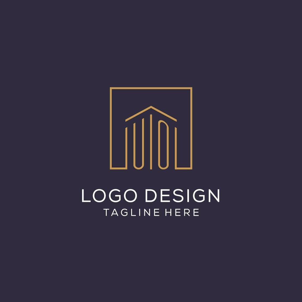 Initial UO logo with square lines, luxury and elegant real estate logo design vector