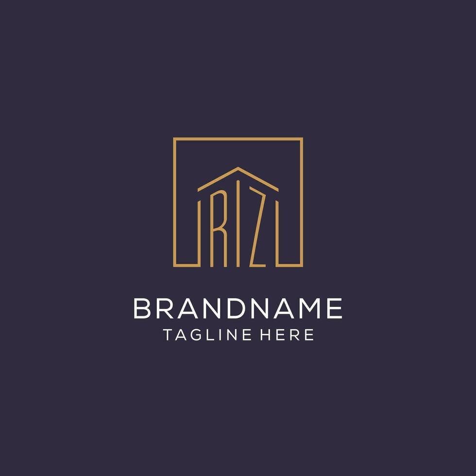 Initial RZ logo with square lines, luxury and elegant real estate logo design vector