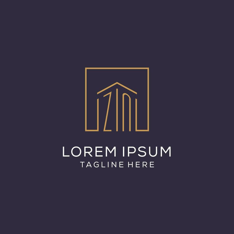 Initial ZN logo with square lines, luxury and elegant real estate logo design vector