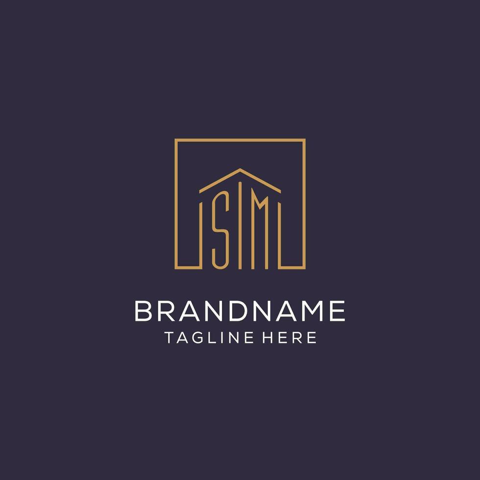 Initial SM logo with square lines, luxury and elegant real estate logo design vector