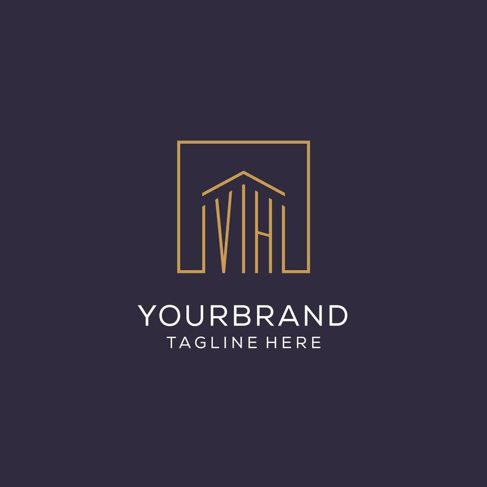 Initial VH logo with square lines, luxury and elegant real estate logo design vector